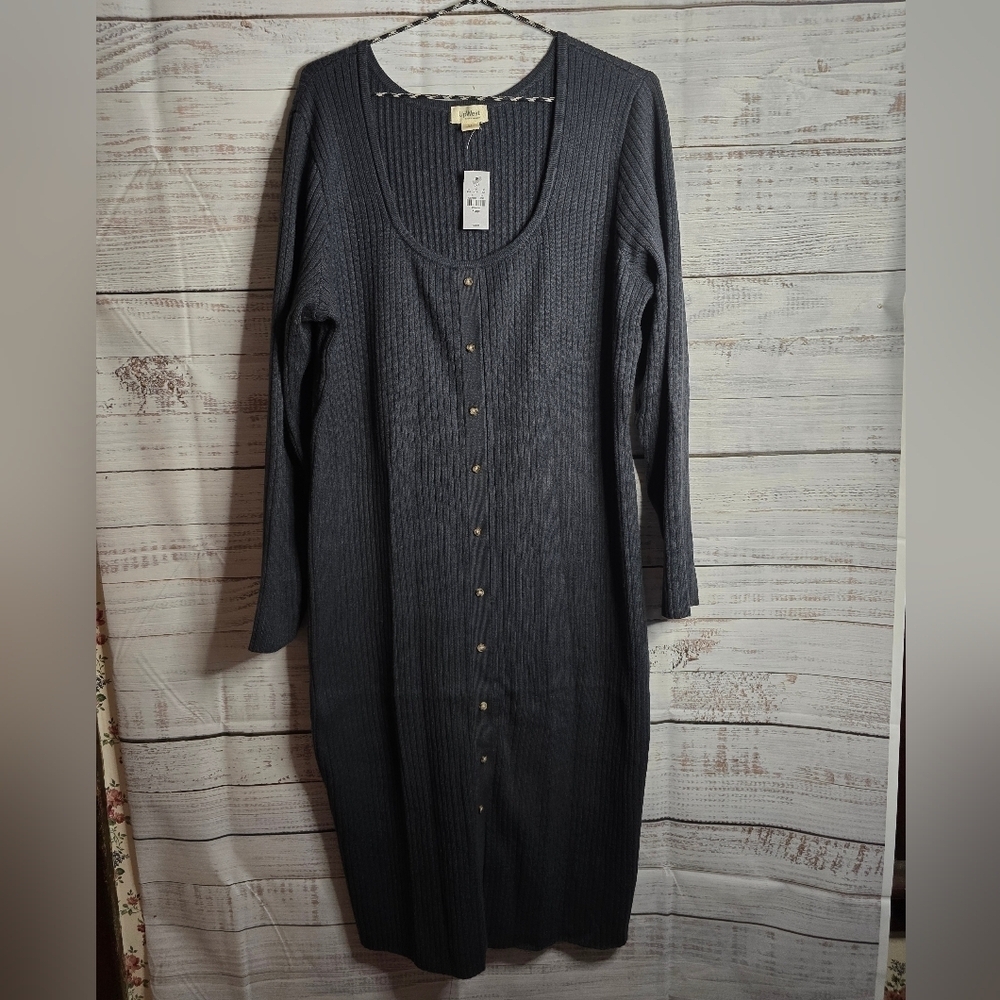 NWT UpWest Charcoal Long Sleeve Midi Sweater Dress Womens‎ Size XLarge